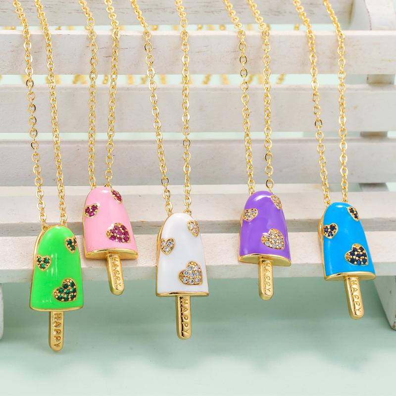 Pendant Necklaces EYIKA Exquisite Cute HAPPY Stick Cream Necklace Gold Color Choker Colorful Zircon Rainbow Enamel Summer Girl Jewelry
Pendant Necklaces EYIKA Exquisite Cute HAPPY Stick Cream Necklace Gold Color Choker Colorful Zircon Rainbow Enamel Summer Girl Jewelry