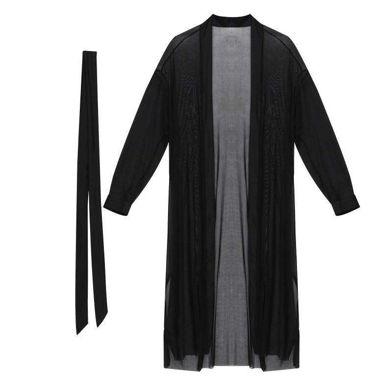 Men See-through Open Stitch Front Mesh Transparent Long Shirt Casual Sleepwear Male Gay Sexy Lingerie Sleeve Bathrobe Tops Men's Shirts