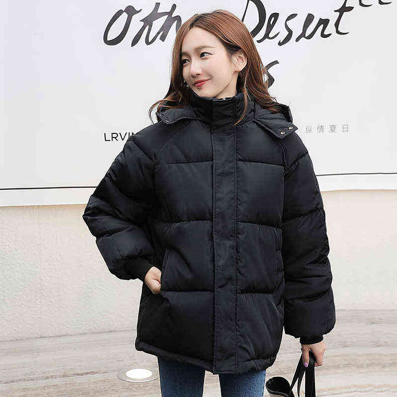 Women Winter Autumn Jacket Cotton Padded Hooded Oversized Loose Female Thick Coat Short Solid Casual Women's Parkas Korean 211109