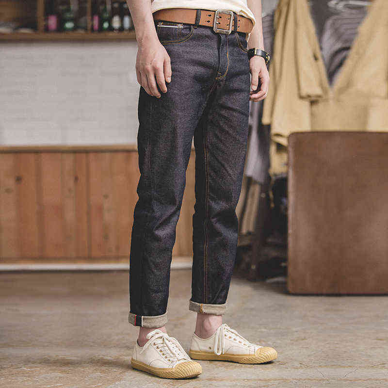 Maden Workwear Mens Blue Straight Jeans Sizes 28 To 38 Disposable Raw Woven Oversize Denim Jean Cotton Denim Pants Style 211120