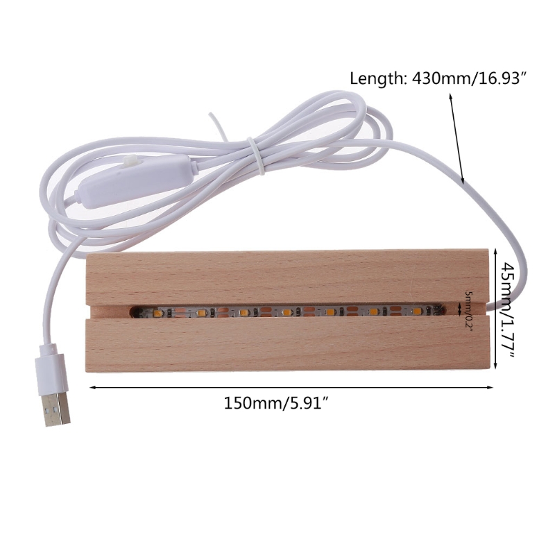 5mm Rectangle LED Lights Display Base Wooden Light Bases Stand Lasers Crystal Glass Night Lighting holder Resin Art Ornament