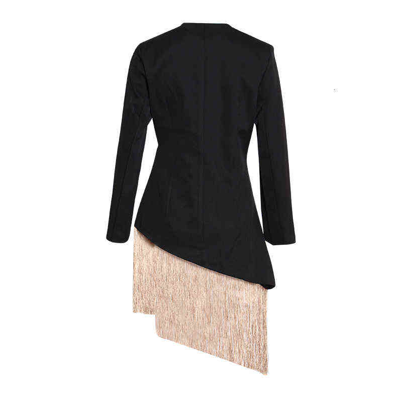 TWOTWINSTYLE Loose Fit Spliced Contrast Color Tassel Belt Jacket V-neck Long Sleeve Women Coat Fashion Autumn Winter 211122