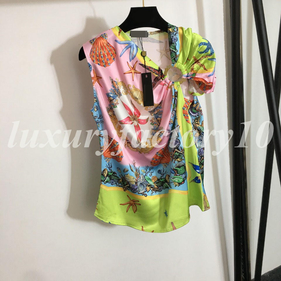 Short Sleeve T-shirt Spring and Summer Metal Ring Knot Starfish Shell Printed Irregular Fashion High Quatity, Gray;blue
Short Sleeve T-shirt Spring and Summer Metal Ring Knot Starfish Shell Printed Irregular Fashion High Quatity, Gray;blue