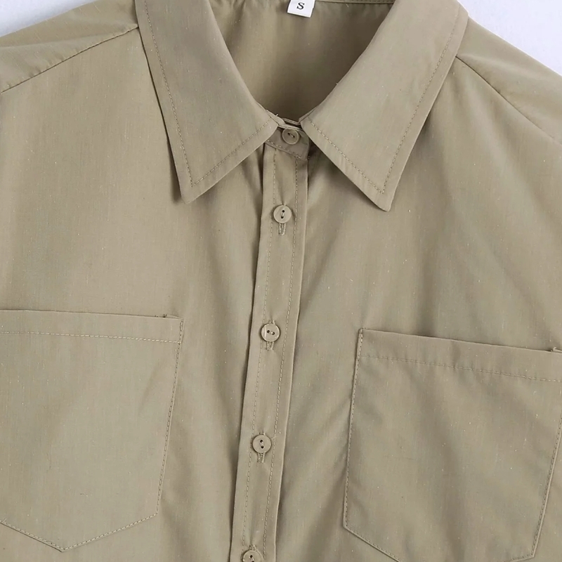 Fashion Women Long Sleeve Khaki Short Shirt Female Turndown Collar Blouse Casual Lady Loose Tops Blusas S8811 210430