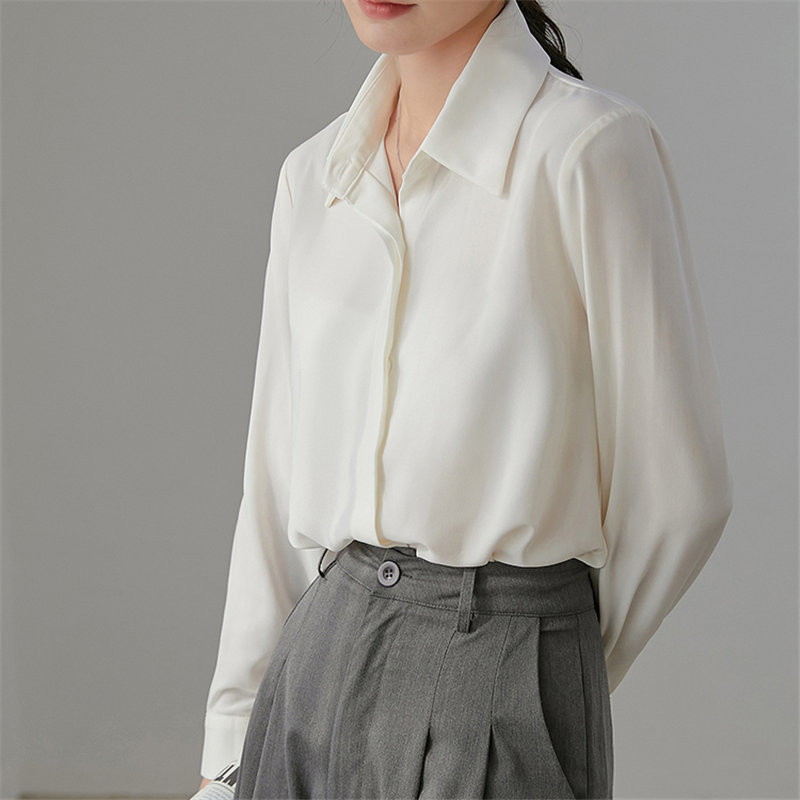 White OL Brief Chiffon Female Elegance Solid Loose Office Lady Women Fashion Clothe Vintage Casual Retro Tops Blouses 210421