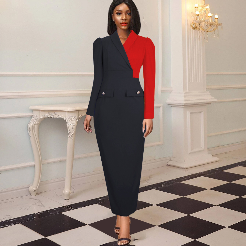 Black Elegant Women's Dress Long Sleeve Patchwork Red V Neck Button Bodycon Sheath Office Ladies Autumn Fashion Classy African
Black Elegant Women's Dress Long Sleeve Patchwork Red V Neck Button Bodycon Sheath Office Ladies Autumn Fashion Classy African