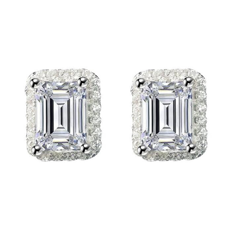 Sterg Sier Stud Earrings, Jewelry, 4 Styles, 5A Cubic Zirconia, Emerald Cut, Gemstone, Party, Engagement, Gift for Women