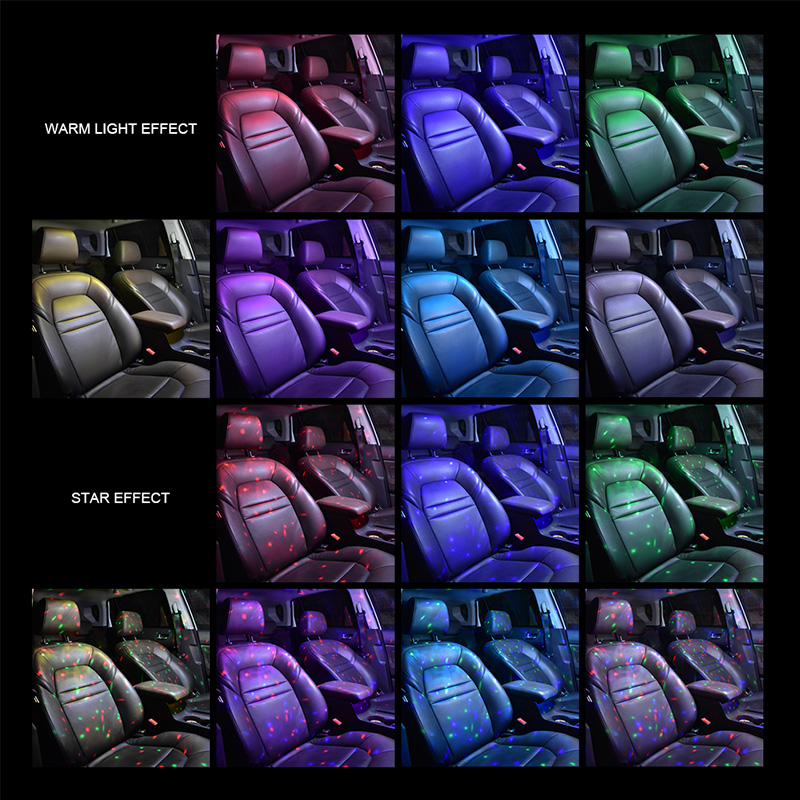 LED RGB Car Atmosphere Lamp USB Wireless Lamps Roof Star Light Multiple Modes Automotive Interior Ambient Decorative Party Lights