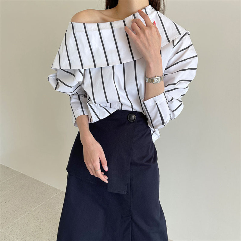 Brief Streetwear Bare-Should Sexy Prom Loose Tops Party Office Lady Shirts Elegance All Match Stylish Blouses 210421