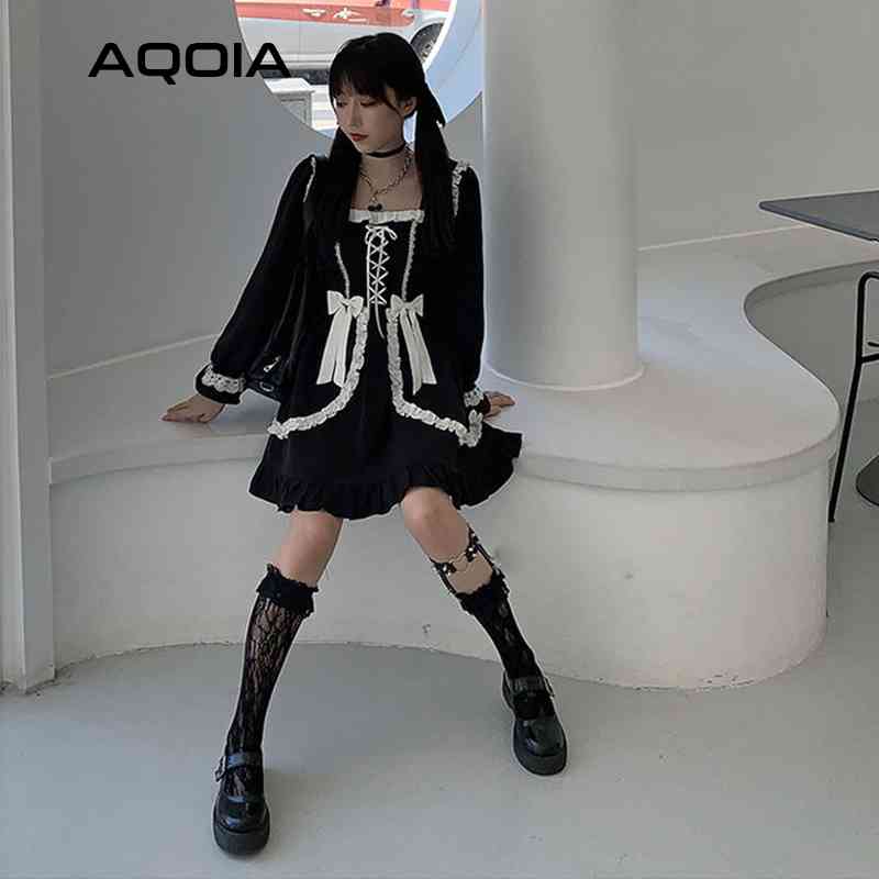 Spring Lolita Style Women Dress Sweet Ruffles Long Sleeve Square Collar Fashion Cosplay Ladies Maid Mini es 210521