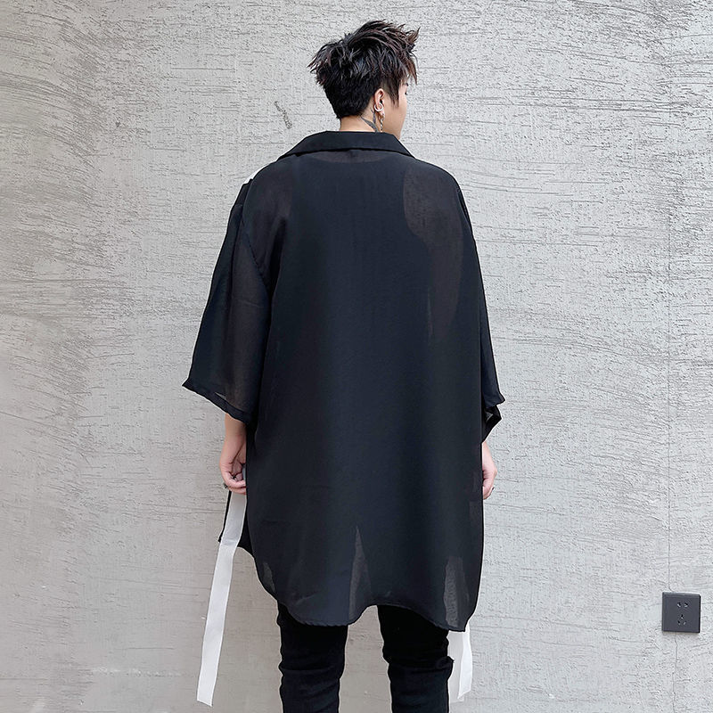 IEFB Men's Oversized Clothing Contrast Color Patchwork Black Lightweight Sunscreen Shirt Loose Korean Tops 9Y66480 210524