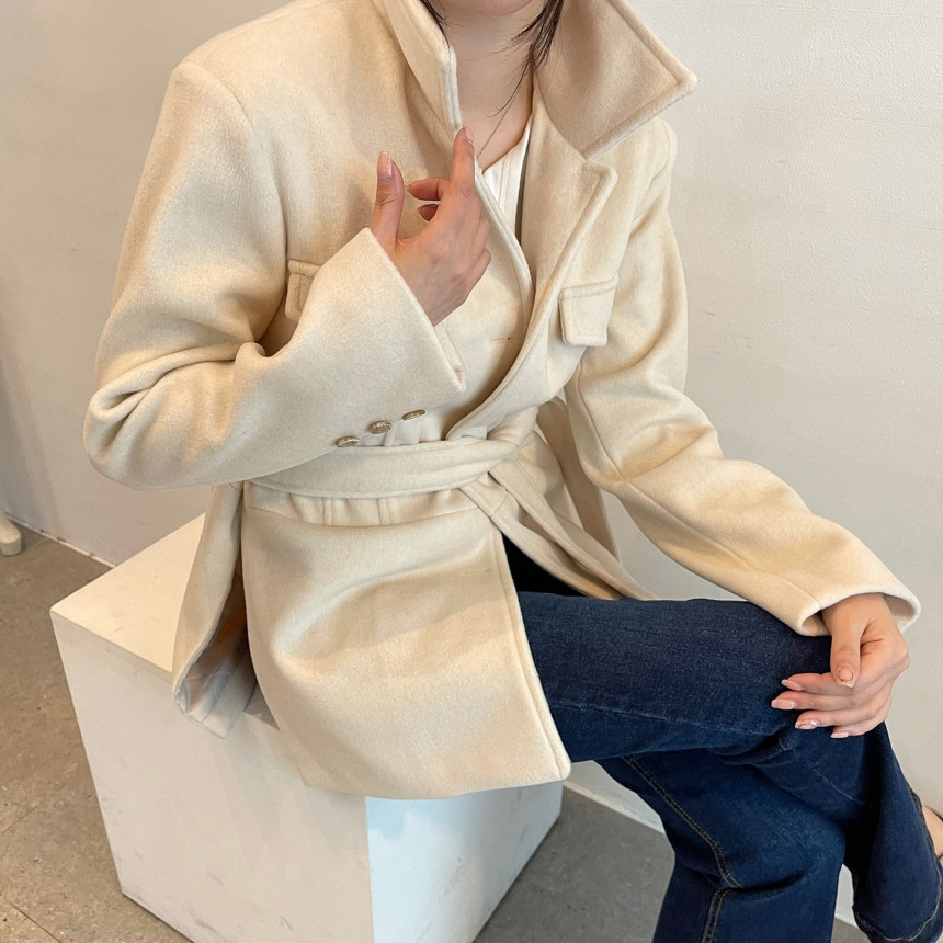 Korea Autumn Winter Minimalist Long Sleeve Office Ladies Jackets with Belt Business Female Single Breasted Woolen Coat Elegant 210506