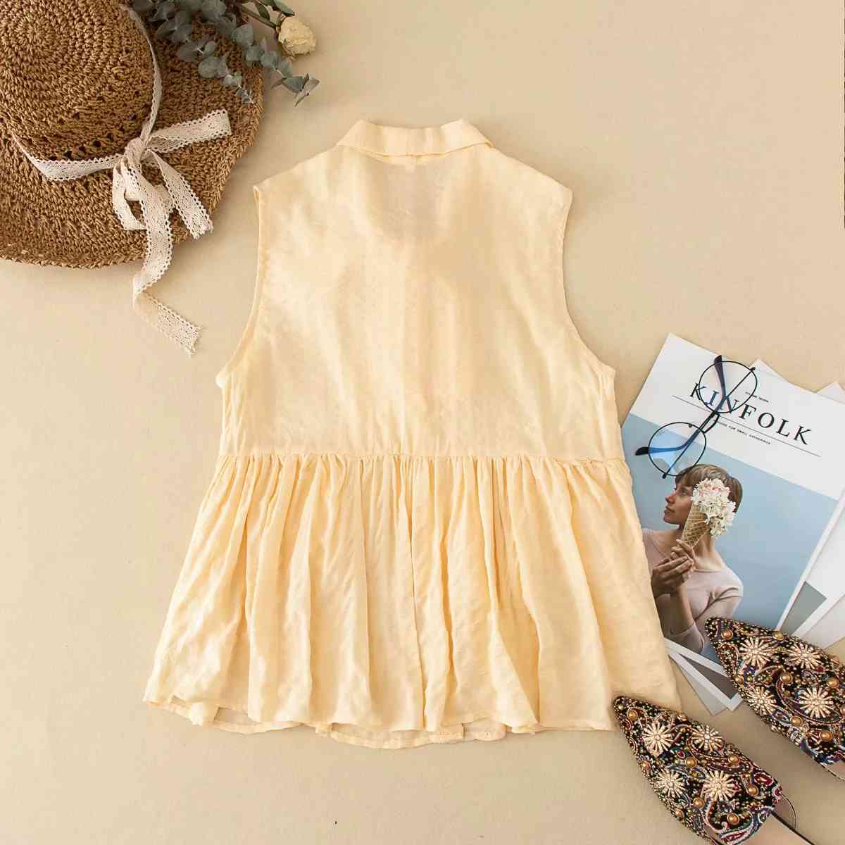 Foridol sleeveless bowknot ruffle blouse shirt women summer autumn yellow ladies elegant blouse tops chic blusa feminias 210415