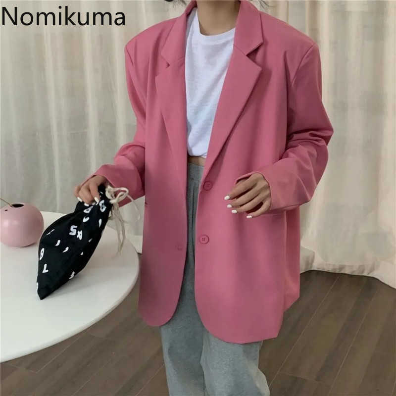 Nomikuma Autumn Women Blazers Coat Korean Causal Solid Suit Jacket Long Sleeve Notched Collar Blazer Feminimos 6B235 210930