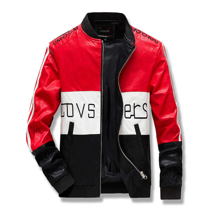 Letter Print Leather Jacket Men Biker Jackets Fashion Zipper Stand Collar PU Jacket Mens Autumn Stripes Coats Streetwear 211018