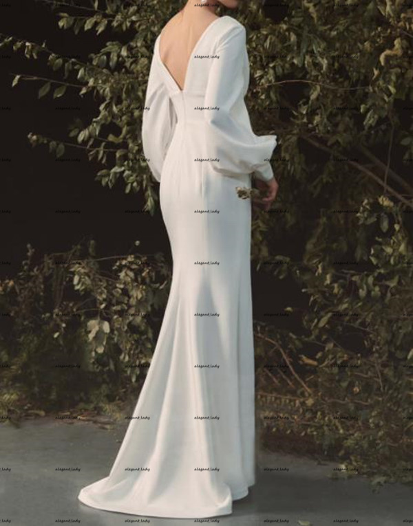 Modest Crepe Bohemian Wedding Dresses 2022 Long Sleeve V-neck Matte Stain Mermaid Country Beach Bridal Reception Party Dress Robes