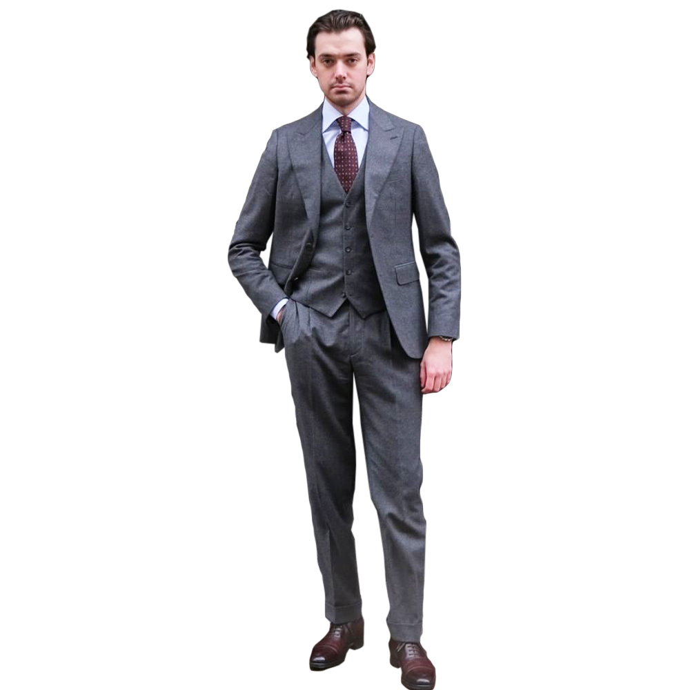 Dark Grey Business Tuxedos Mens Pants Suits Straight Groom Wedding Prom Party Blazer Overcoat ( Jacket+Vest+Pants)
