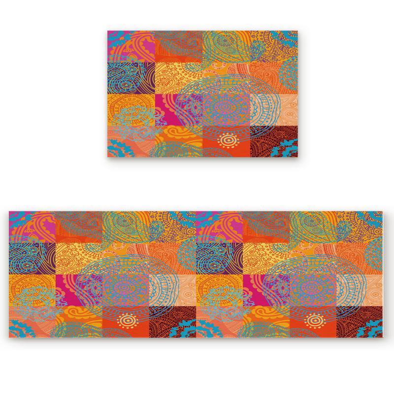 Orange Squares Circle Abstract Art Kitchen Mat Modern Bathroom Anti-slip Area Rugs Living Room Hallway Carpet Doormat Carpets