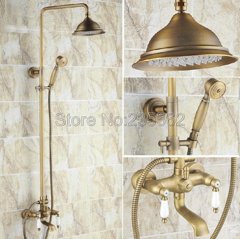 Antique Brass Bathroom Rain Shower Faucet Set Dual Ceramic Handle Bathtub Faucets With Handheld Tap Lrs143 Sets
Antique Brass Bathroom Rain Shower Faucet Set Dual Ceramic Handle Bathtub Faucets With Handheld Tap Lrs143 Sets