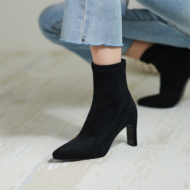 Short Boots Women Shoes High Heel Ankle Pointed Toe Chunky Heels Female Footwear Autumn Winter Black Size 34-39 210517