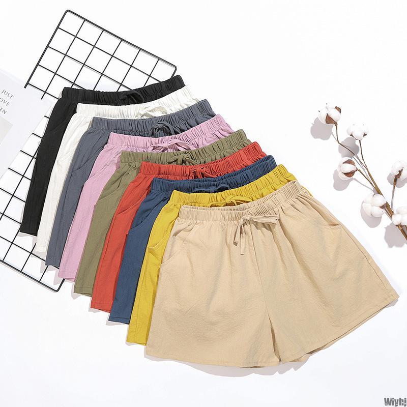 Ladies Summer Shorts Casual Solid Color Cotton Linen Women High Waist Loose Cool Women's