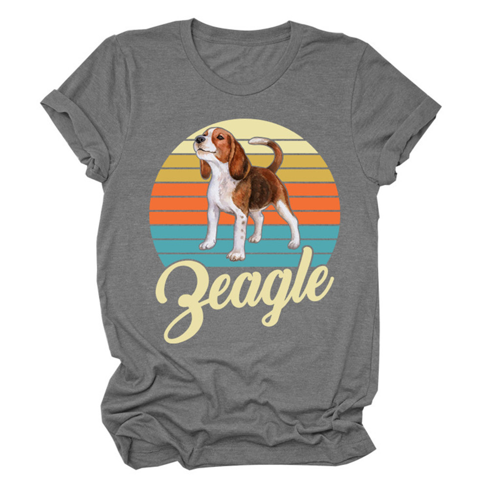 Beagle Print Harajuku Summer Tshirts For Women Cute Dog Rainbow Graphic Tees Shirt Casual Vintage Plus Size Clothes Tshirt Tops 210406