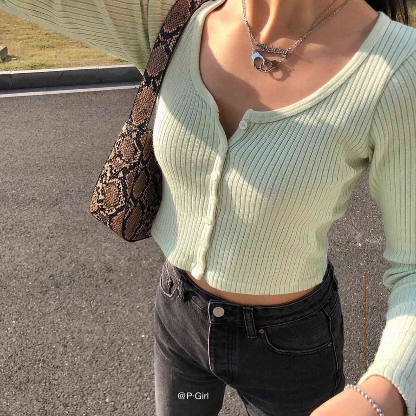 Korean knit sweaters women cropped cardigan sexy long sleeve crop sweater o neck button up sweater vintage ribbed cardigan green 211117