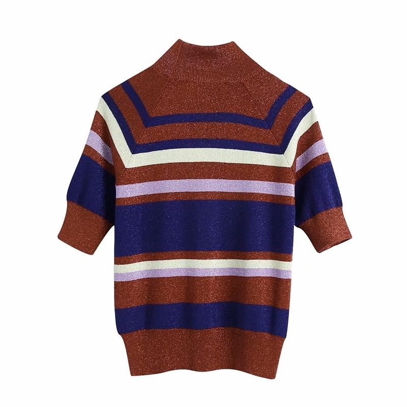 Streetwear Women Striped Sweaters Tanks Summer Fashion Ladies Knitted Tops Elegant Female Chic Turtleneck Pullovers 210430
