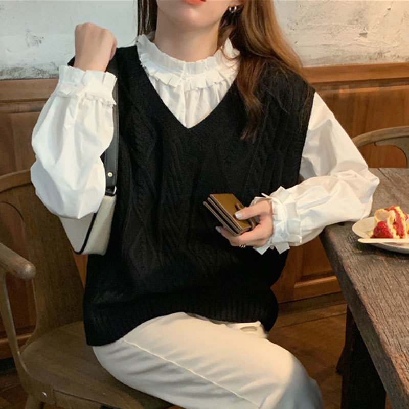 Nomikuma Women Blouse Korean Pleated Ruffle Puff Long Sleeve O-neck Pullover Shirt Autumn New Causal Blusas Mujer 6C619 210427