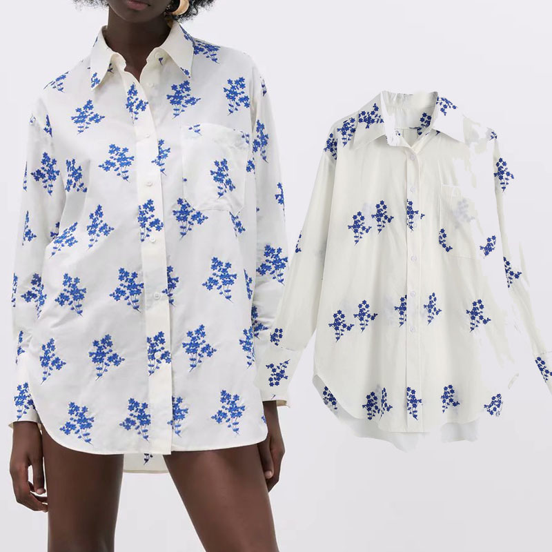 Lapel Long Sleeve Sun Protection Pocket Embroidered Female Shirt Harajuku Sweet Single-breasted Chic Women's Tops 210507