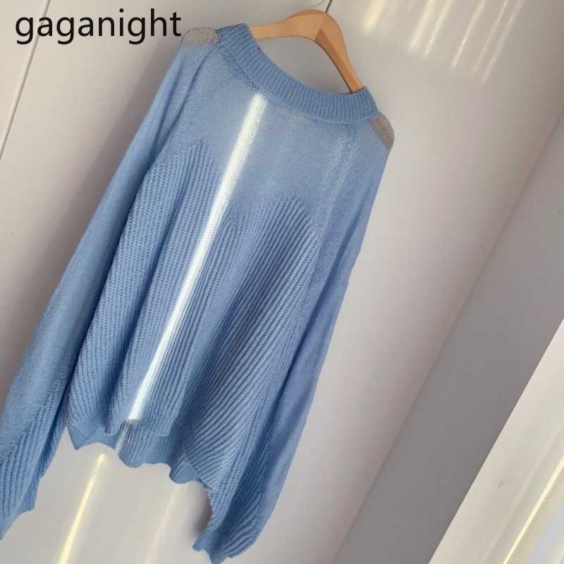 Elegant Women Sweater Loose Transparent Solid Pullover Casual Sweet Lady Chic Korean Sweaters Autumn Winter Pull Femme 210601