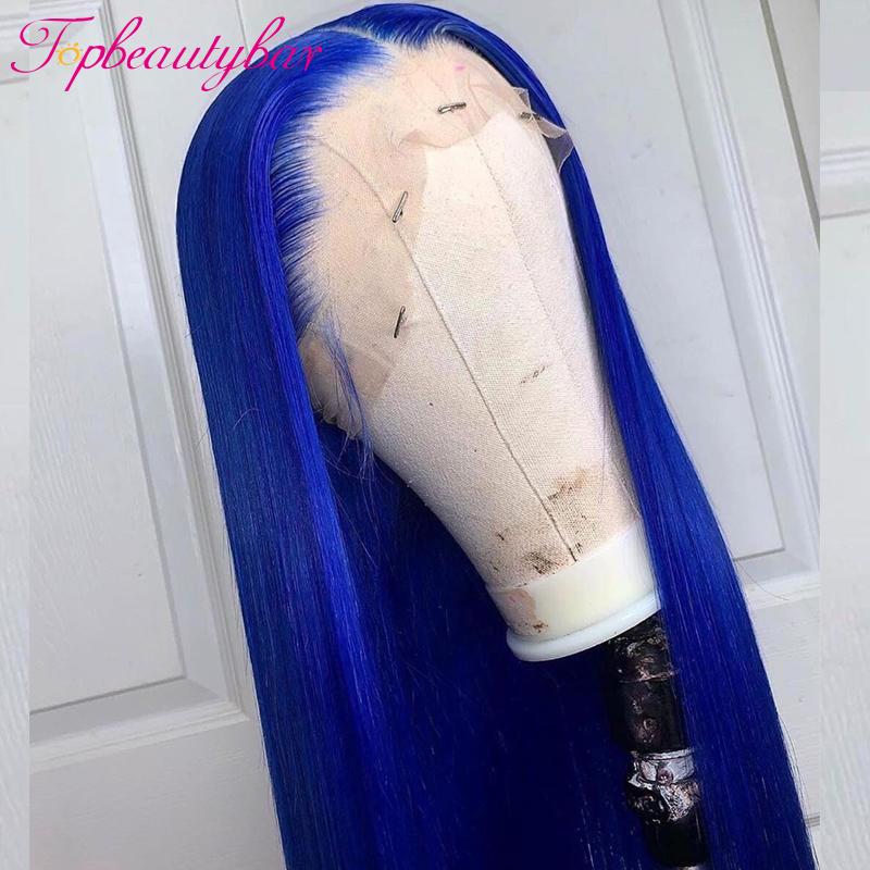 Wave Lace Front Wig Brazilian Colored Blue Human Hair Wigs Remy Pre Pluck For Women