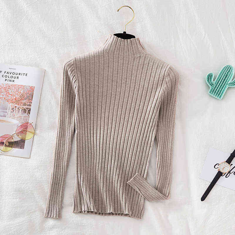 Croysier Pullover Ribbed Knitted Sweater Autumn Winter Clothes Women High Neck Long Sleeve Slim Basic Woman Sweaters Tops 211109