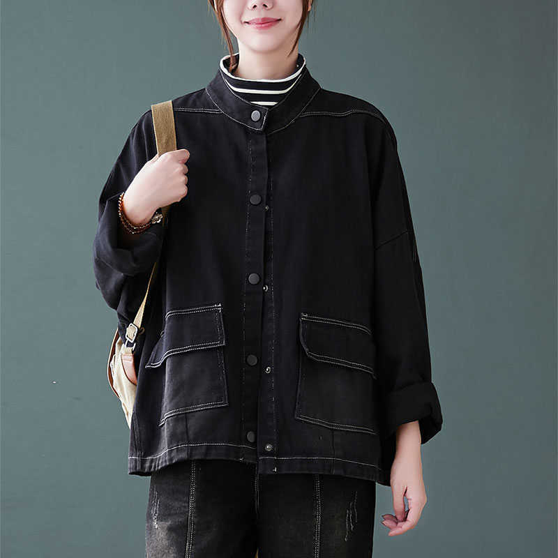 Autumn Korea Fashion Women Loose Casual Black Short Coat Single Breasted Big Pocket Denim Jackets Plus Size S31 210608
Autumn Korea Fashion Women Loose Casual Black Short Coat Single Breasted Big Pocket Denim Jackets Plus Size S31 210608