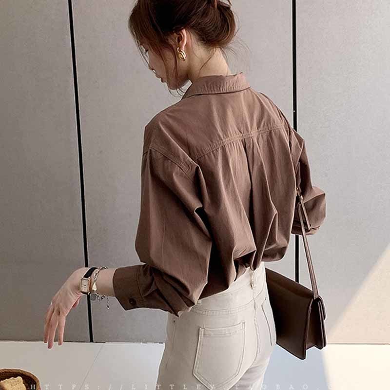 Korean Style Loose White Plus Size Women's Autumn Blouses Long Sleeve Women Bottoming Shirt Solid Lapel Pocket Tops 11891 210508