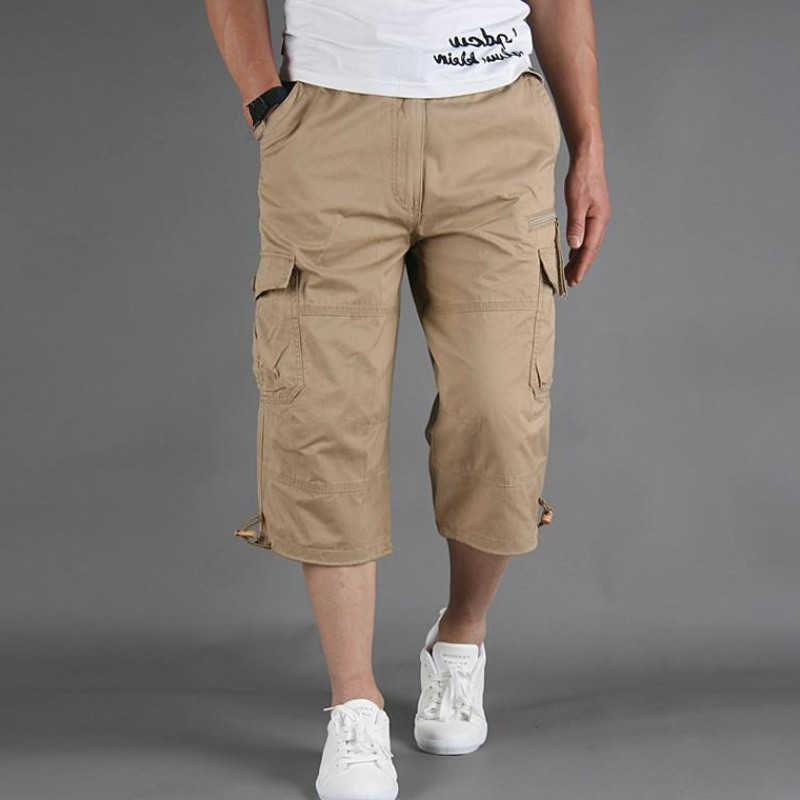 Long Length Cargo Shorts Men Summer Casual Cotton Multi Pockets Breeches Cropped Trousers Military Camouflage 5XL 210629