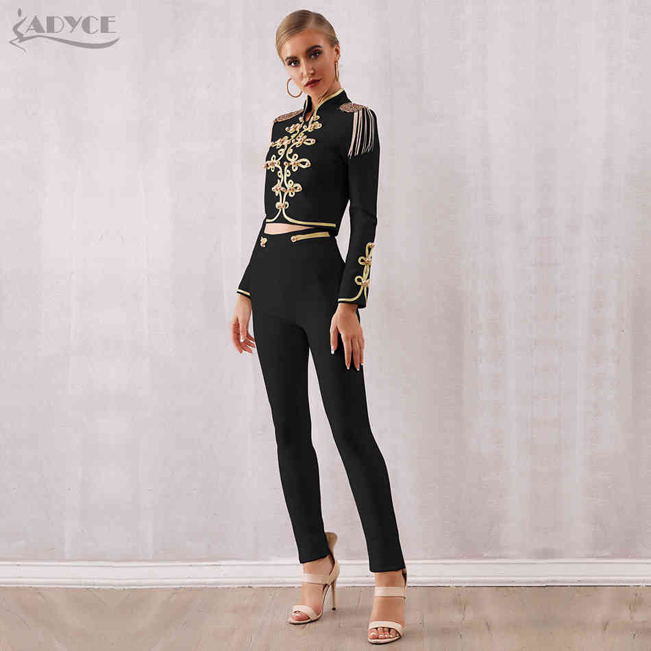 Winter Women Club Bandage Set Black White Tassel Tops&Pant 2 Two Pieces Night Out Celebrity Evening Party 210423