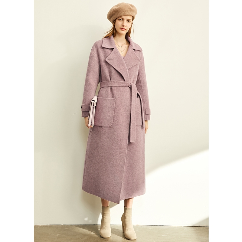Winter Double Woolen Coat Fashion Women Solid Lapel Pockets with Belt Loose Elegant Female 11940636 210527