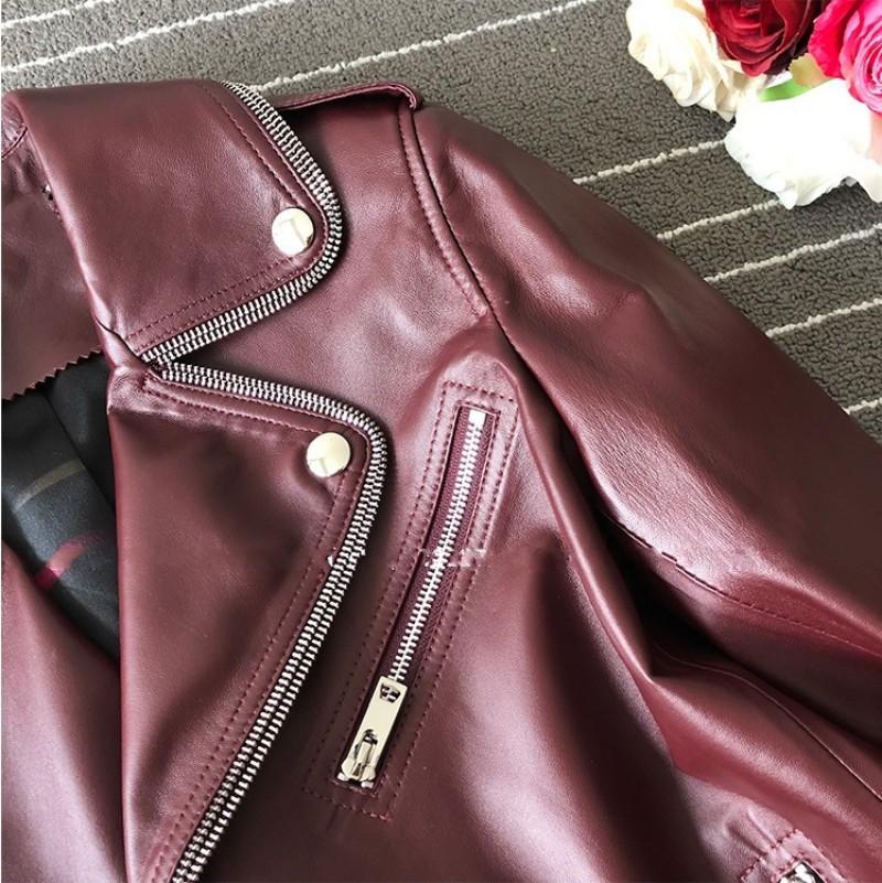 Leather Autumn Genuine Motorcycle Short Jacket Women Fashion Wine Red Sheepskin Coat Streetwear Turn Collar Vintage Punk Jackets Women's & F