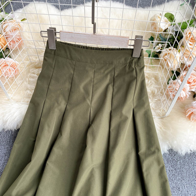 Nomikuma Safari Style Vintage Woman Skirts Korea Pleated High Waist A-line Skirts Spring Summer New Faldas Mujer Moda 6G772 210427