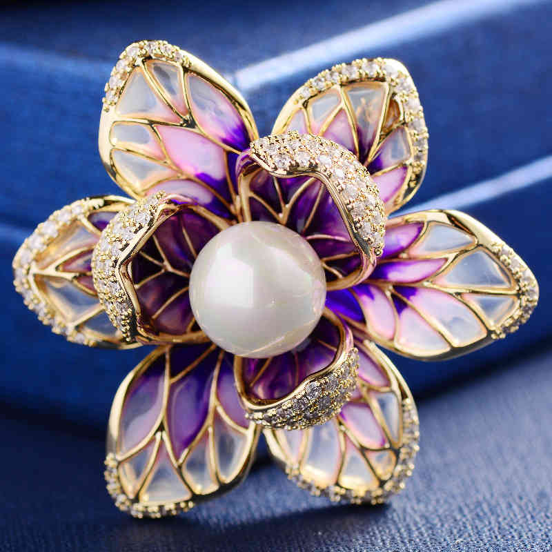 Korean Fashion Elegant Enamel Color Zircon Flower Brooch Atmosphere Clothing Pin Coat Woman