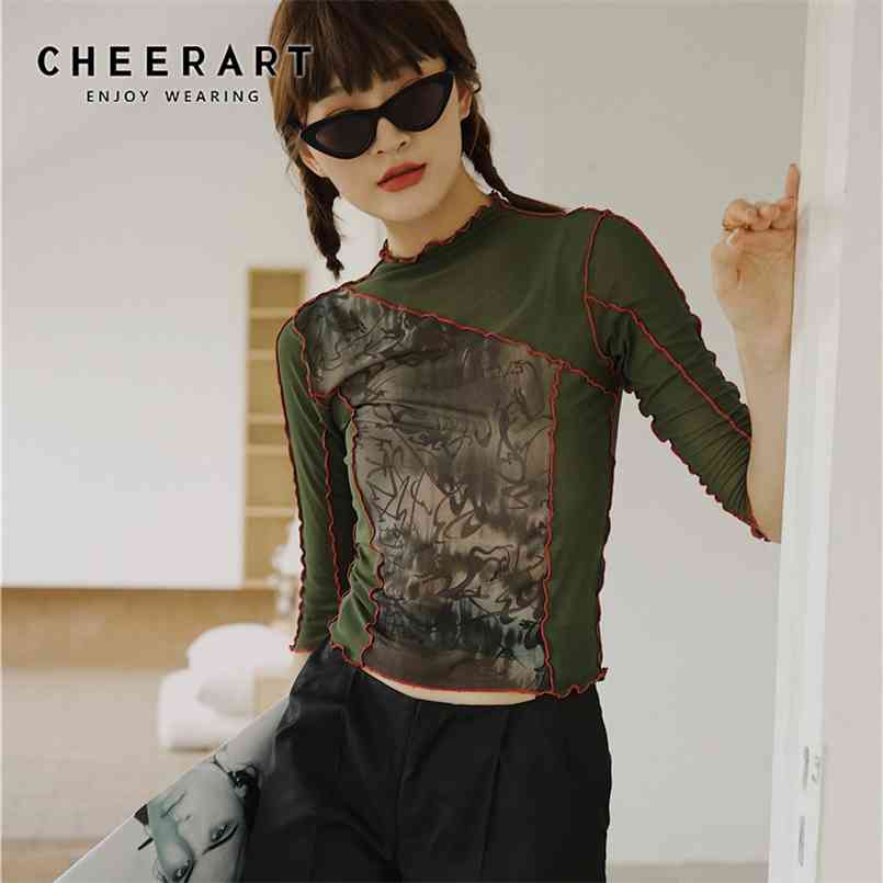 CHEERART Vintage Mesh Crop Top T Shirt Women Printed Tshirt Summer High Neck Tee Shirts Femme Designer Ladies Aesthetic 210708, Beige
CHEERART Vintage Mesh Crop Top T Shirt Women Printed Tshirt Summer High Neck Tee Shirts Femme Designer Ladies Aesthetic 210708, Beige
