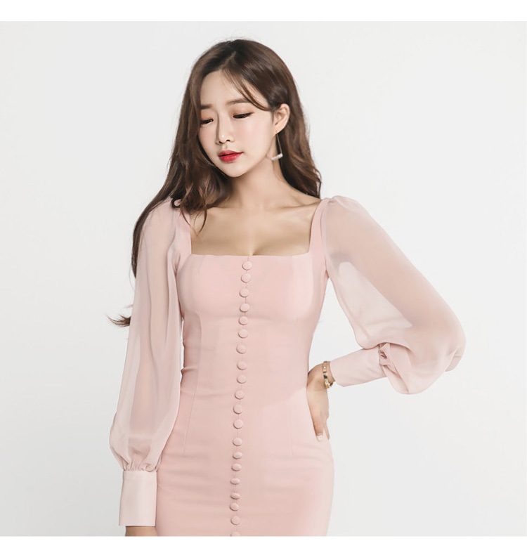 Autumn Office Vestidos Ladies Square collar Slim Bodycon Long Sleeve Women Sexy Pencil Midi Work Dresses 210518