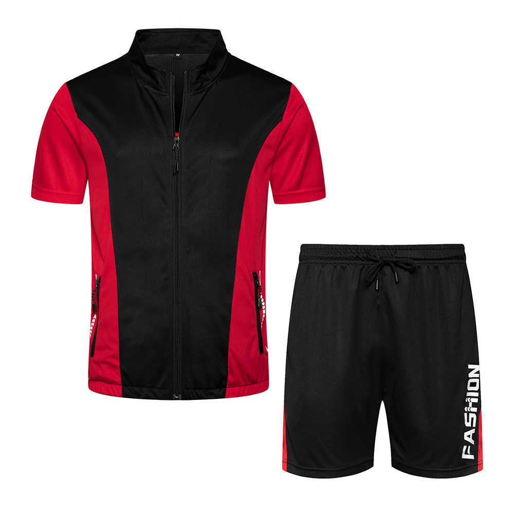 Tracksuit Men Summer T-Shirt+Shorts Set T-shirt and Shorts Casual Clothing Men Sports Wear Gym Clothes Men Sweat Suits 210603