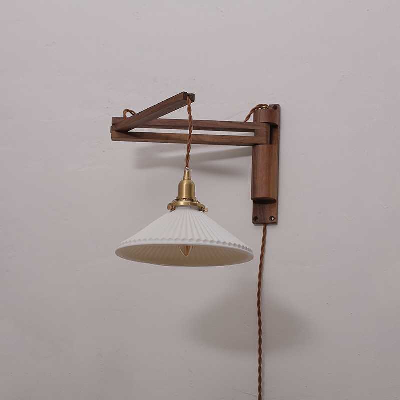 Black Walnut Vintage Japanese Wall Lamp Bedroom Corridor Study Retractable Mirror Front Light