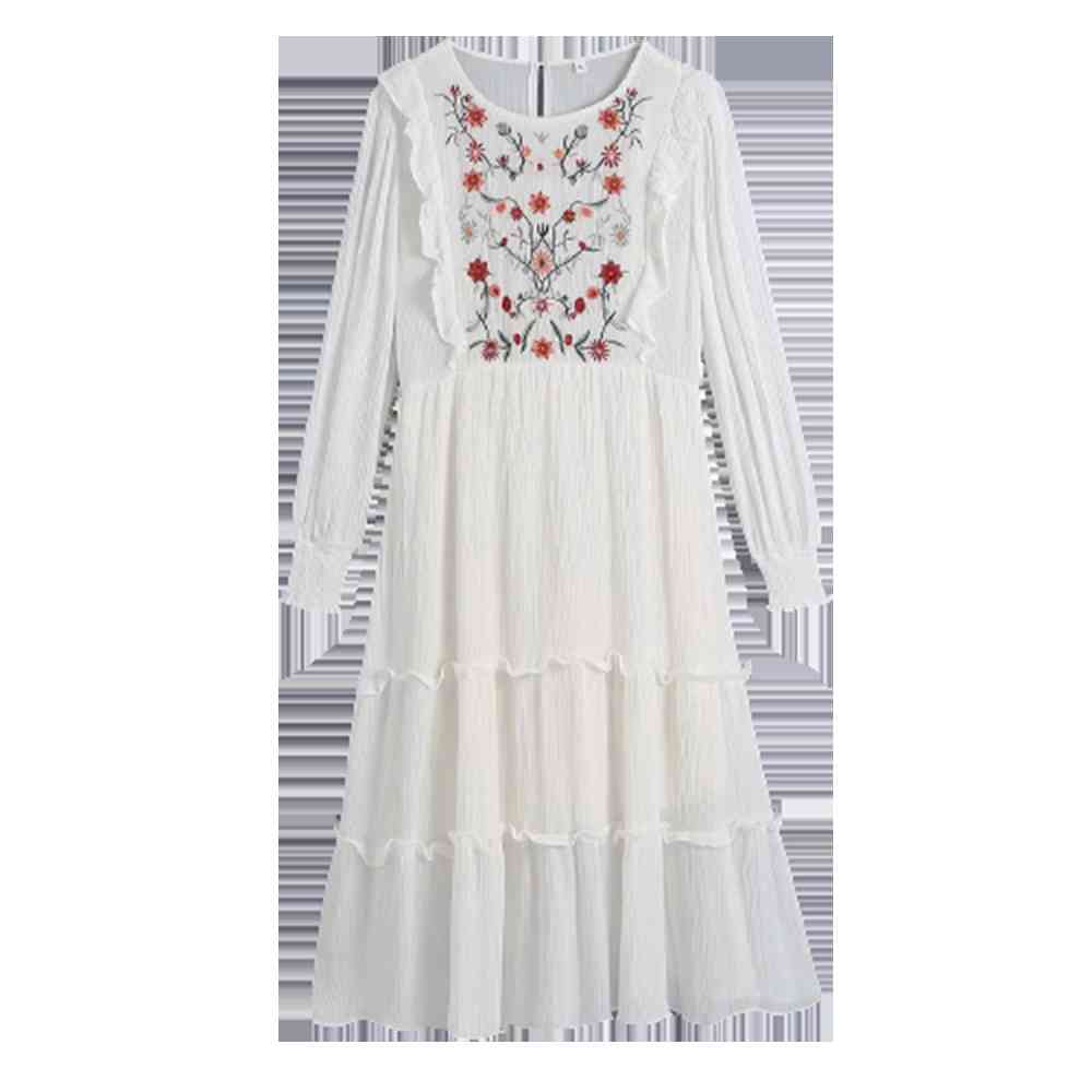 BBWM Za Dress Women Chic Fashion Flower Embroidery Midi Dress Vintage Long Sleeve O Neck Female Dresses Vestidos Mujer 210520, White
BBWM Za Dress Women Chic Fashion Flower Embroidery Midi Dress Vintage Long Sleeve O Neck Female Dresses Vestidos Mujer 210520, White