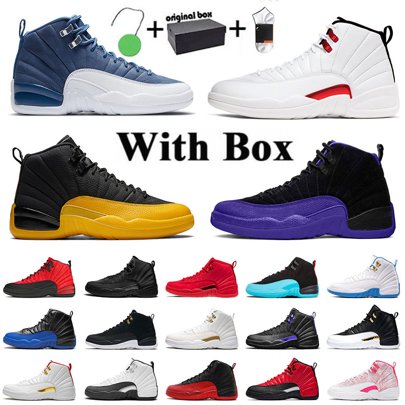 With Box Mens Basketball Shoes Jumpman 12 12s Twist Flu Game Dark Concord University Gold OVO Gym red XII Men Sports Sneakers Trainers