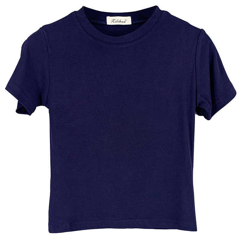 WOMENGAGA Korea Dark Blue Sexy Dew Belly Short Sleeve T-shirt Summer Top Big Bust Women T Shrits Tee XH8V 210603