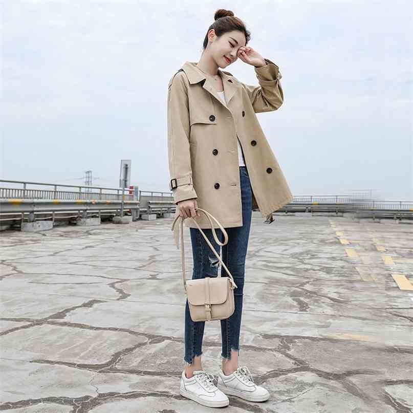 Ailegogo Spring Women Trench Coat Casual Streetwear Double Breasted Belt Female Coats Fashion Korean Loose Fit Outwear 210820
