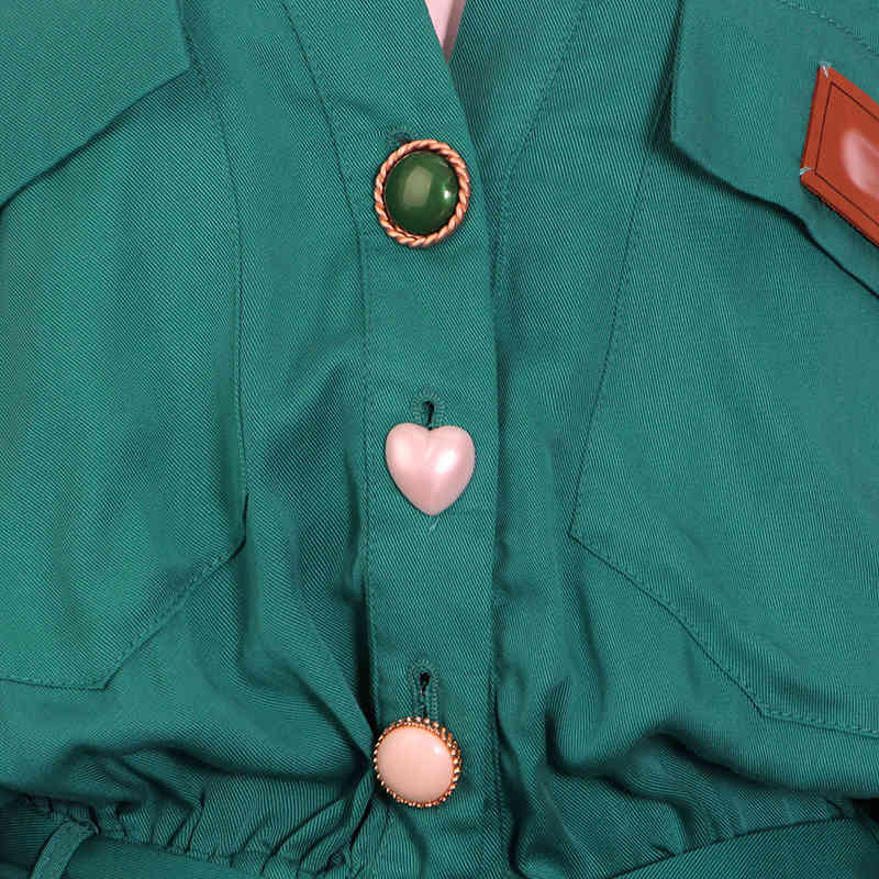 Casual Khaki Lace Up Bowknot Playsuit For Women V Neck Short Sleeve High Waist Loose Playsuits Female Clothing 210521